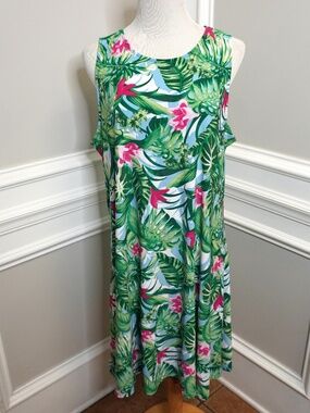 Pappagallo tropical print sleeveless dress, Size L